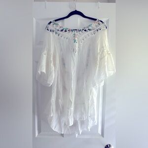 Boho White w/ Crochet Women's Swim Cover OSFM
